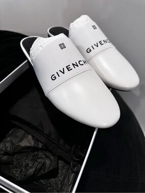 Givenchy White Leather Slip-On Logo Mules